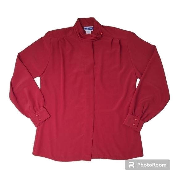 Pendleton Mock Button Neck Button down Vintage Red Blouse Size 8 - Picture 5 of 12